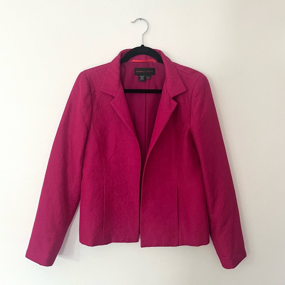 Nina McLemore Fuchsia Pink Silk and Cotton Blend Blazer Floral Embossed Size 6